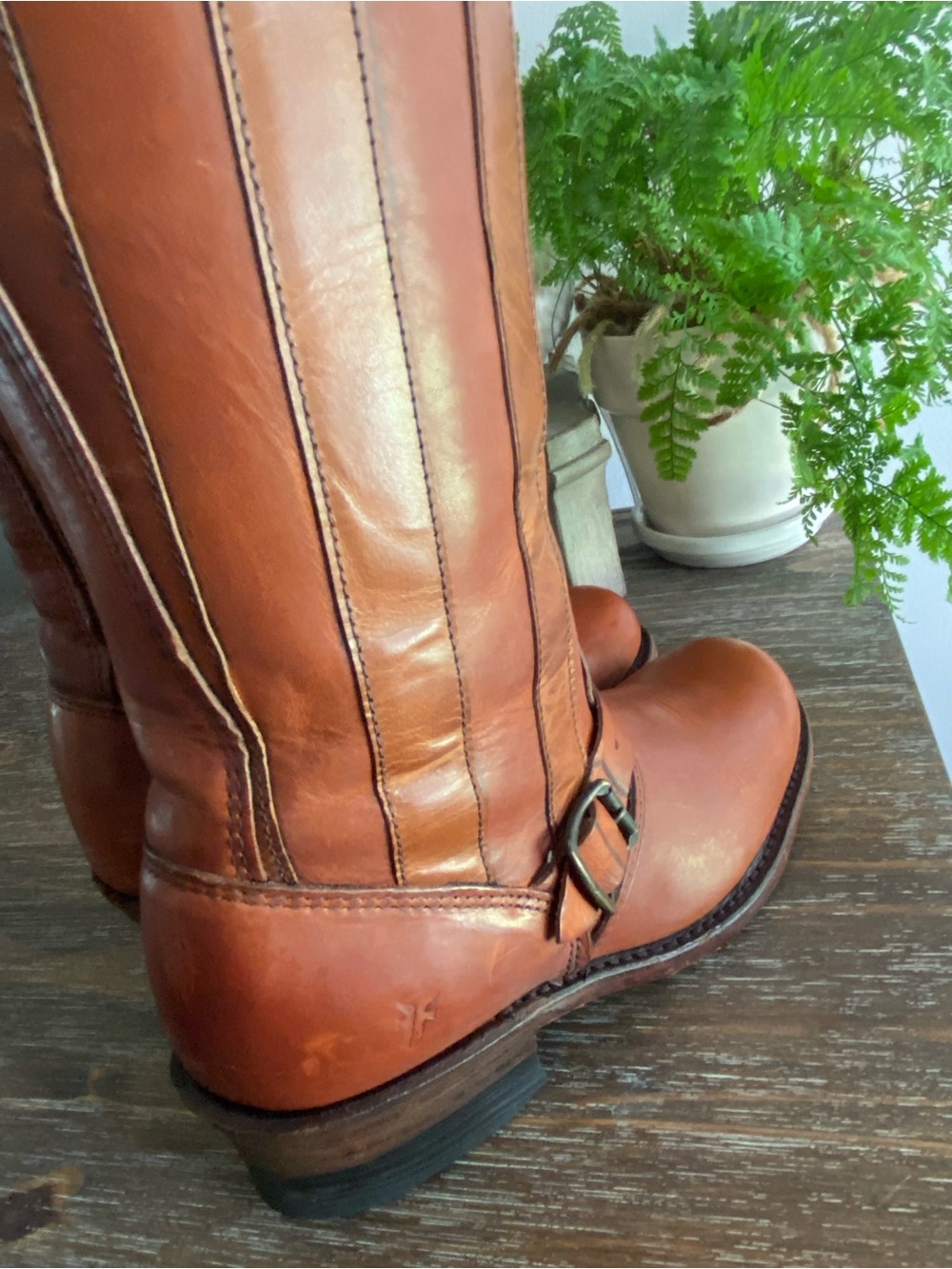 RARE Frye Engineer Americana Ltd Ed Anniversary Leather Tall Boots Women 7.5 Tan - Picture 7 of 16